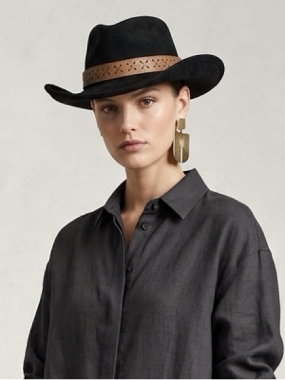 THE SCALA COLLECTION Hat Women's Size O/S Black/Brown Cowboy Wool Made In USA